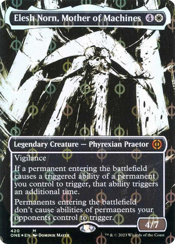 Elesh Norn, Mother of Machines 420 (Phyrexia: All Will Be One)  - Borderless Compleat Foil | Good Games Morley