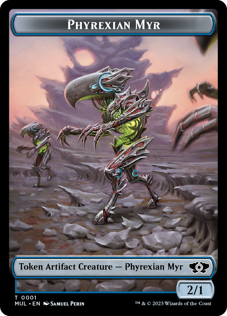 Phyrexian Myr // Wrenn and Realmbreaker Emblem Double-Sided Token [March of the Machine Tokens] | Good Games Morley