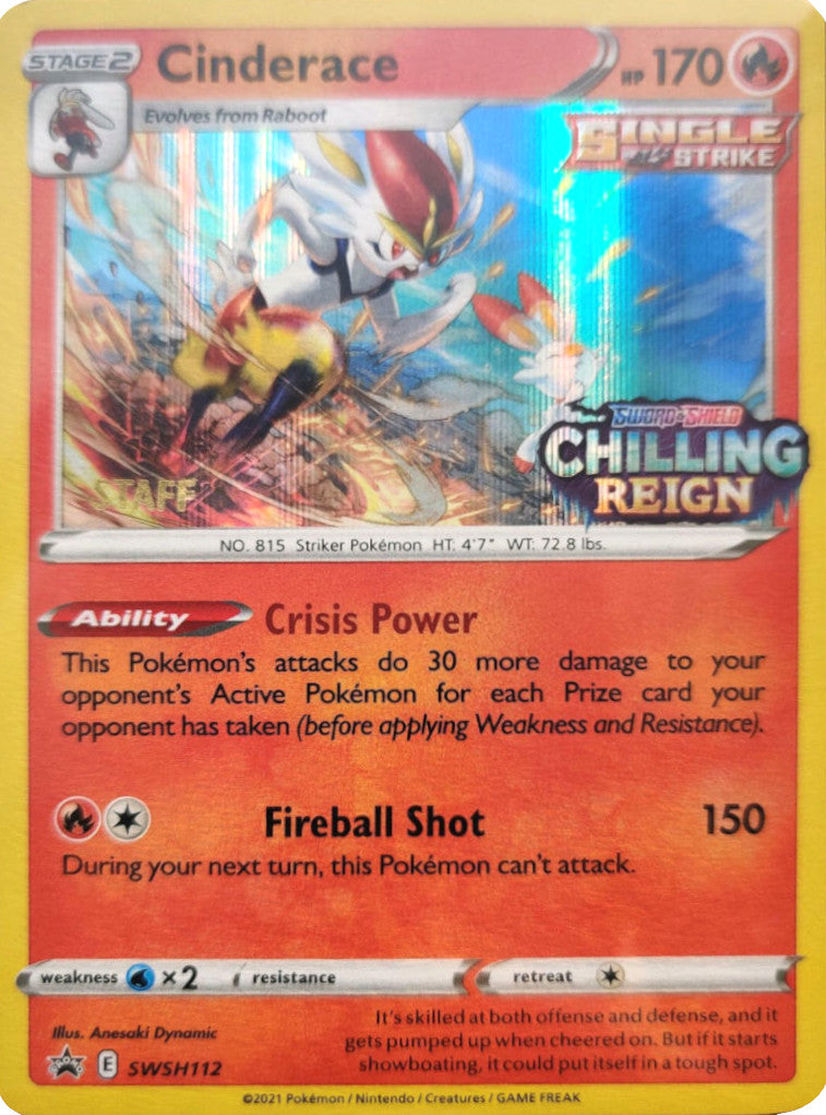 Cinderace (SWSH112) (Staff Prerelease Promo) [Sword & Shield: Black Star Promos] | Good Games Morley