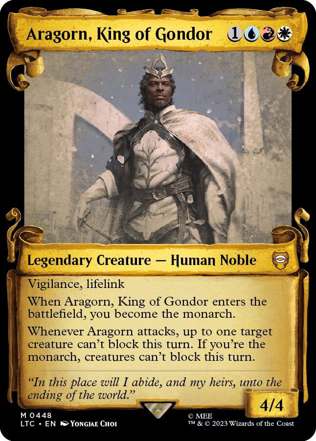 Aragorn King of Gondor Showcase Scrolls 448 (Commander: The Lord of the Rings: Tales of Middle-earth)  - Showcase Scroll Foil | Good Games Morley