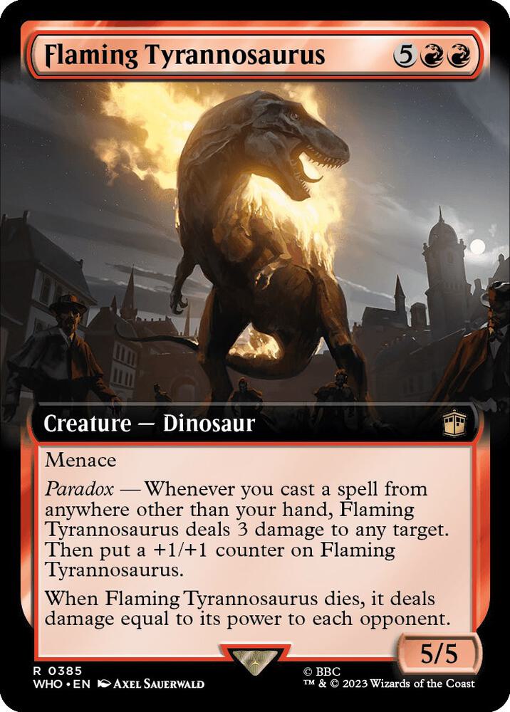 Flaming Tyrannosaurus 385/331 (Universes Beyond: Doctor Who)  - Extended Art | Good Games Morley
