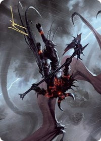 Burning-Rune Demon Art Card (Gold-Stamped Signature) [Kaldheim Art Series] | Good Games Morley