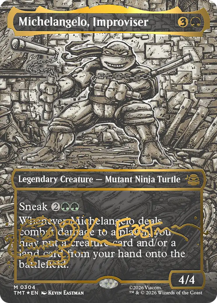 Michelangelo, Improviser (Borderless) (Gold-Stamped Signature) [Teenage Mutant Ninja Turtles] | Good Games Morley