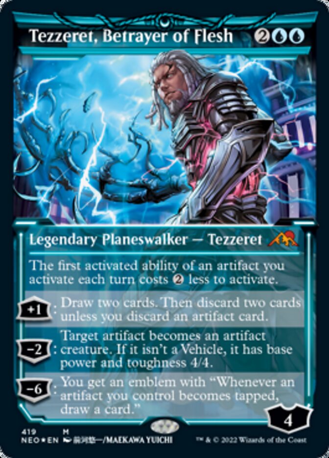 Tezzeret, Betrayer of Flesh (Showcase) (Foil Etched) [Kamigawa: Neon Dynasty] | Good Games Morley