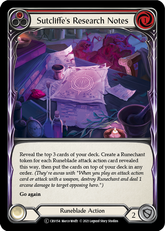 Sutcliffe's Research Notes (Red) [U-CRU154] (Crucible of War Unlimited)  Unlimited Rainbow Foil | Good Games Morley