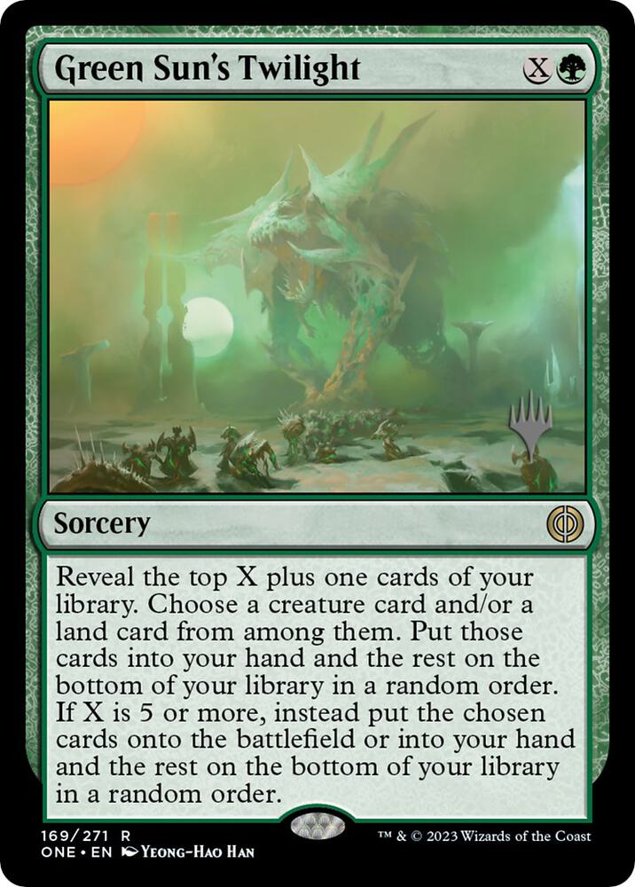 Green Suns Twilight 169 (Promo Pack: Phyrexia: All Will Be One)  - Foil | Good Games Morley