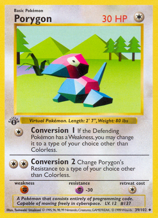 Porygon (39/102) (Shadowless) [Base Set 1st Edition] | Good Games Morley