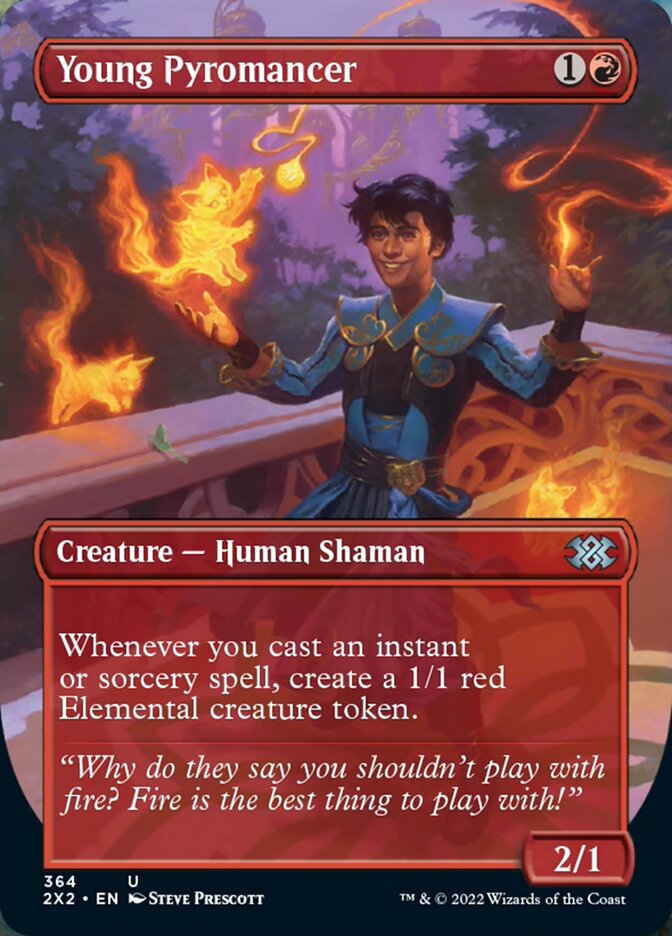 Young Pyromancer (Borderless Alternate Art) [Double Masters 2022] | Good Games Morley