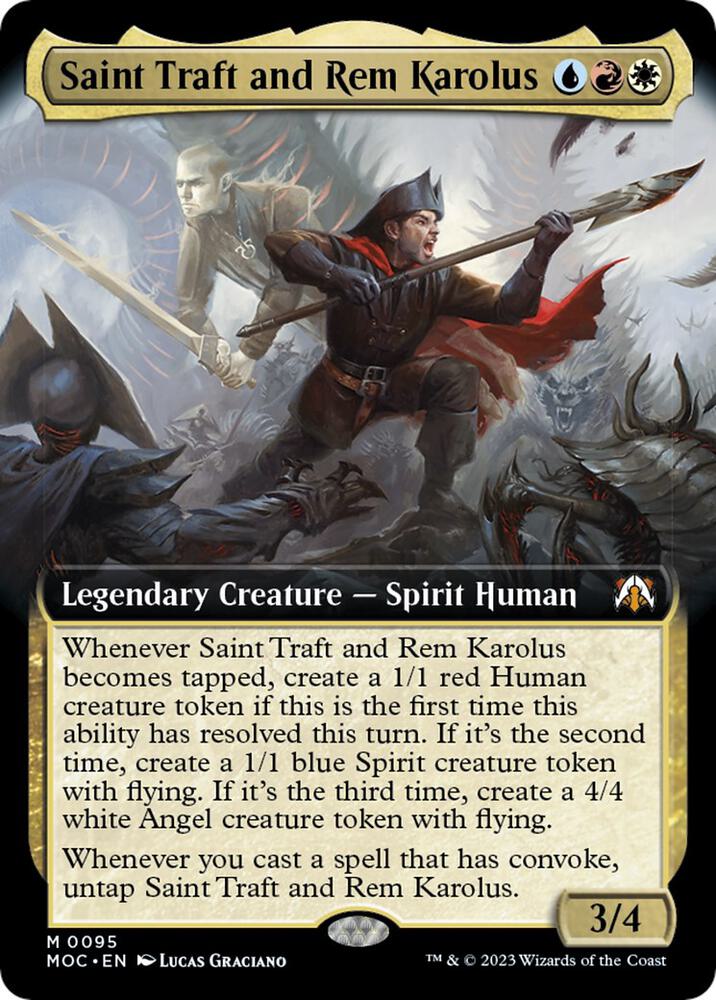 Saint Traft and Rem Karolus 95/444 (Commander: March of the Machine)  - Extended Art Foil | Good Games Morley
