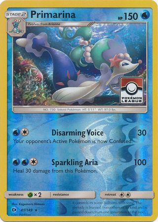 Primarina (41/149) (League Promo) [Sun & Moon: Base Set] | Good Games Morley