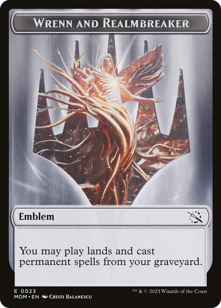 Warrior // Wrenn and Realmbreaker Emblem Double-Sided Token [March of the Machine Tokens] | Good Games Morley