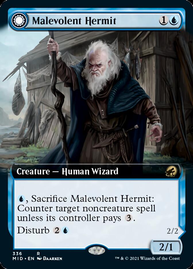 Malevolent Hermit // Benevolent Geist (Extended Art) [Innistrad: Midnight Hunt] | Good Games Morley