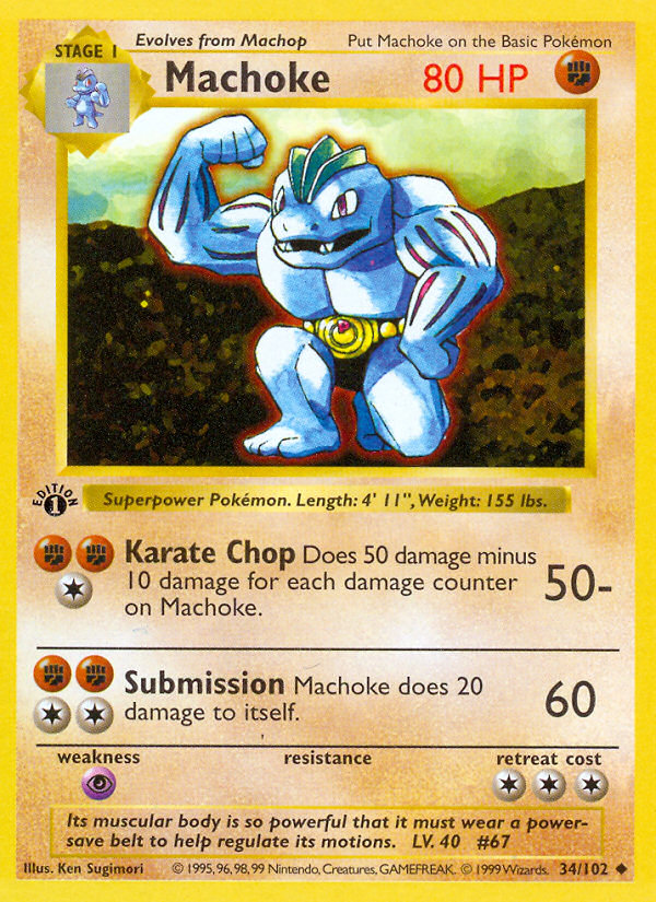 Machoke (34/102) (Shadowless) [Base Set 1st Edition] | Good Games Morley