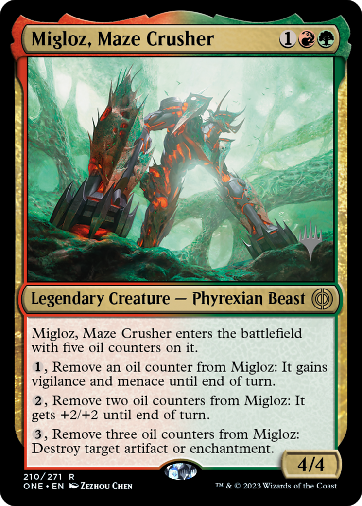 Migloz, Maze Crusher (Promo Pack) [Phyrexia: All Will Be One Promos] | Good Games Morley
