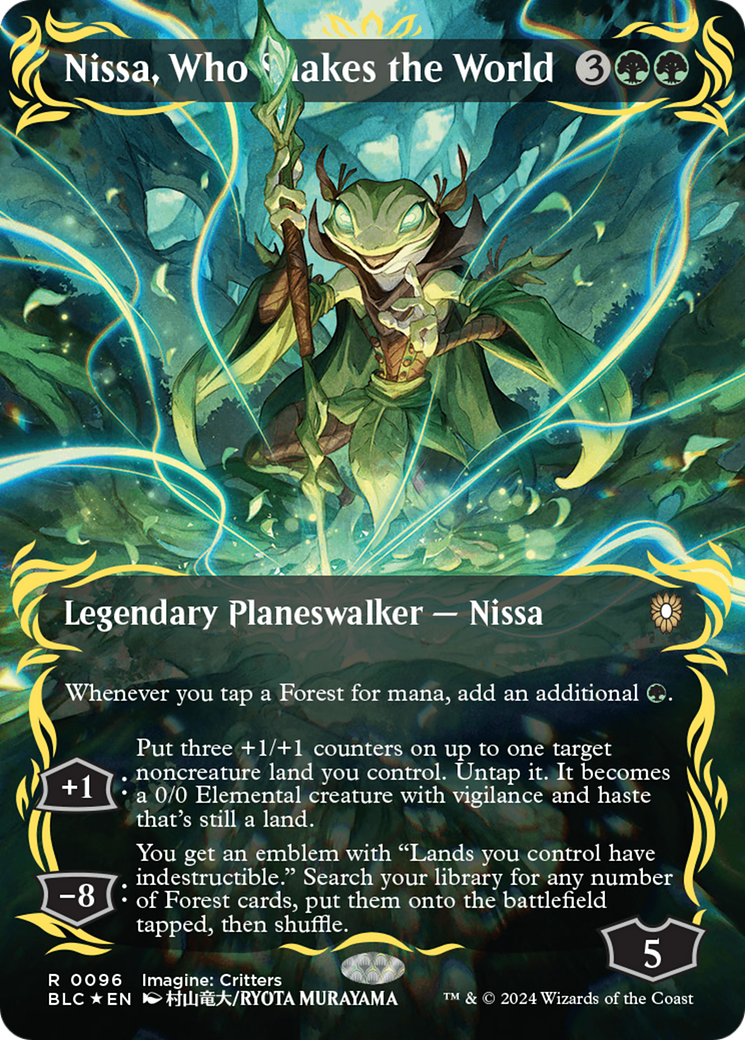Nissa, Who Shakes the World (Borderless) (Raised Foil) [Bloomburrow Commander] | Good Games Morley