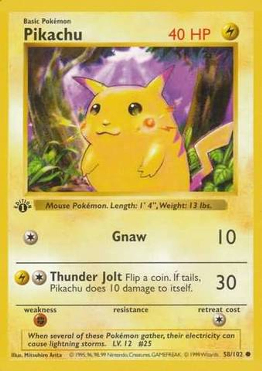 Pikachu (58/102) (Red Cheeks Misprint) [Base Set 1st Edition] | Good Games Morley
