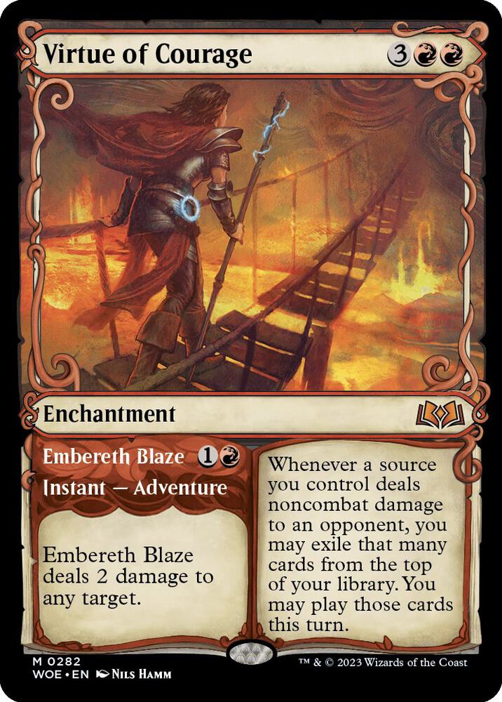 Virtue of Courage // Embereth Blaze 282/276 (Wilds of Eldraine)  - Showcase Foil | Good Games Morley