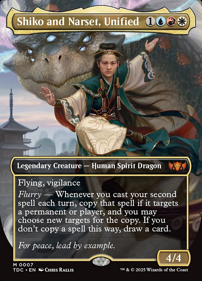 Shiko and Narset, Unified 7 (Commander: Tarkir: Dragonstorm)  - Borderless Foil | Good Games Morley