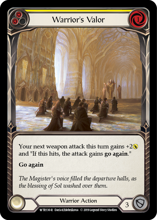 Warrior's Valor (Yellow) [WTR130-R] (Welcome to Rathe)  Alpha Print Rainbow Foil | Good Games Morley