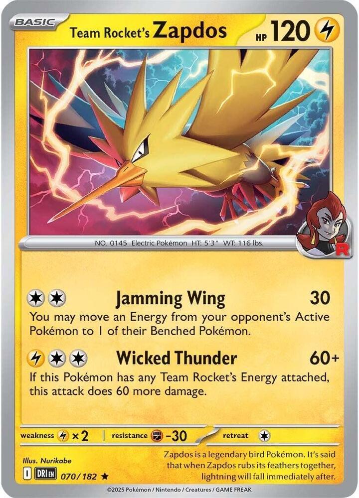 Team Rocket's Zapdos 070/182 (SV10: Destined Rivals)  - Holofoil | Good Games Morley