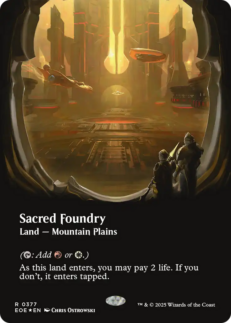 Sacred Foundry (Borderless) (Galaxy Foil) [Edge of Eternities] | Good Games Morley