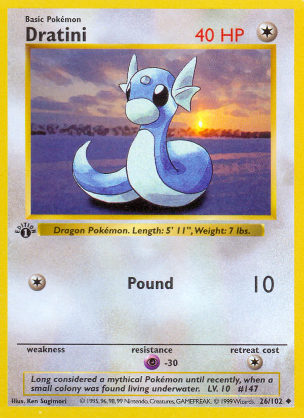 Dratini (26/102) (Shadowless) [Base Set 1st Edition] | Good Games Morley