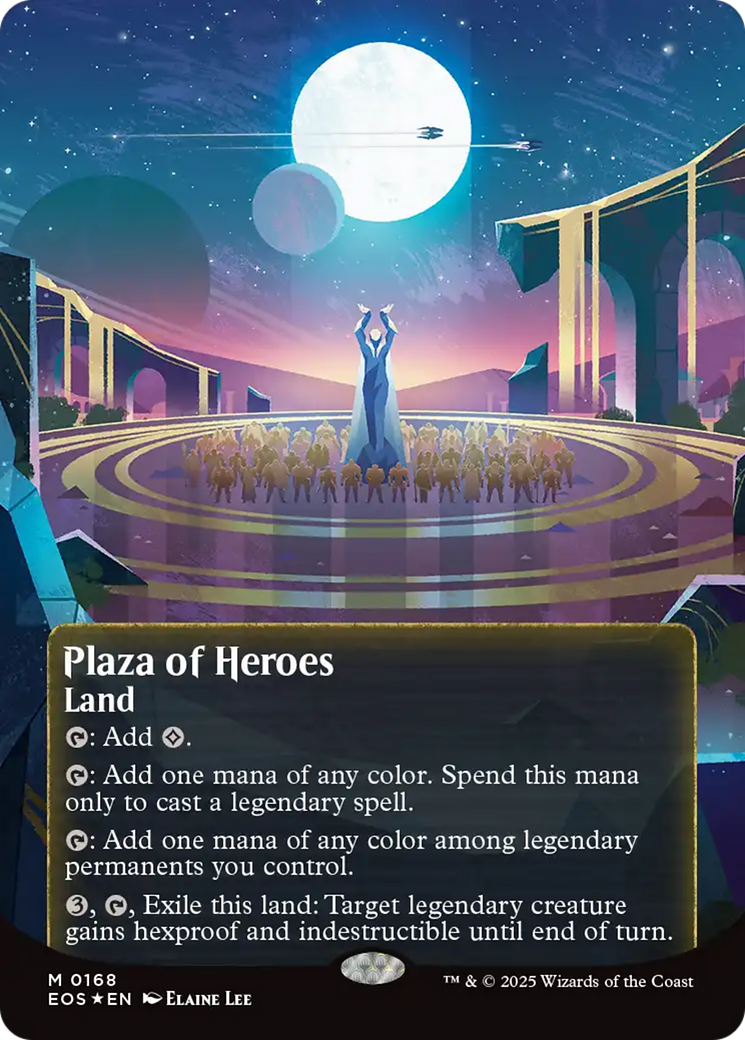 Plaza of Heroes (0168) (Borderless) (Galaxy Foil) [Edge of Eternities: Stellar Sights] | Good Games Morley