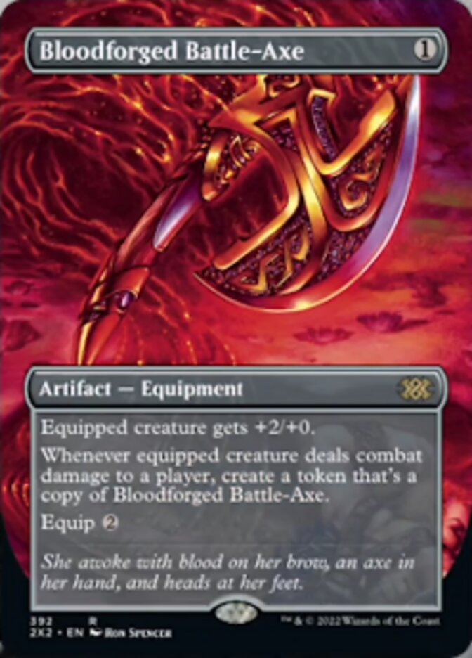 Bloodforged Battle-Axe (Borderless Alternate Art) [Double Masters 2022] | Good Games Morley