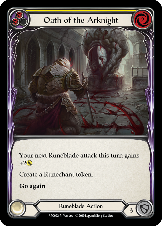 Oath of the Arknight (Yellow) [ARC092-R] (Arcane Rising)  1st Edition Rainbow Foil | Good Games Morley