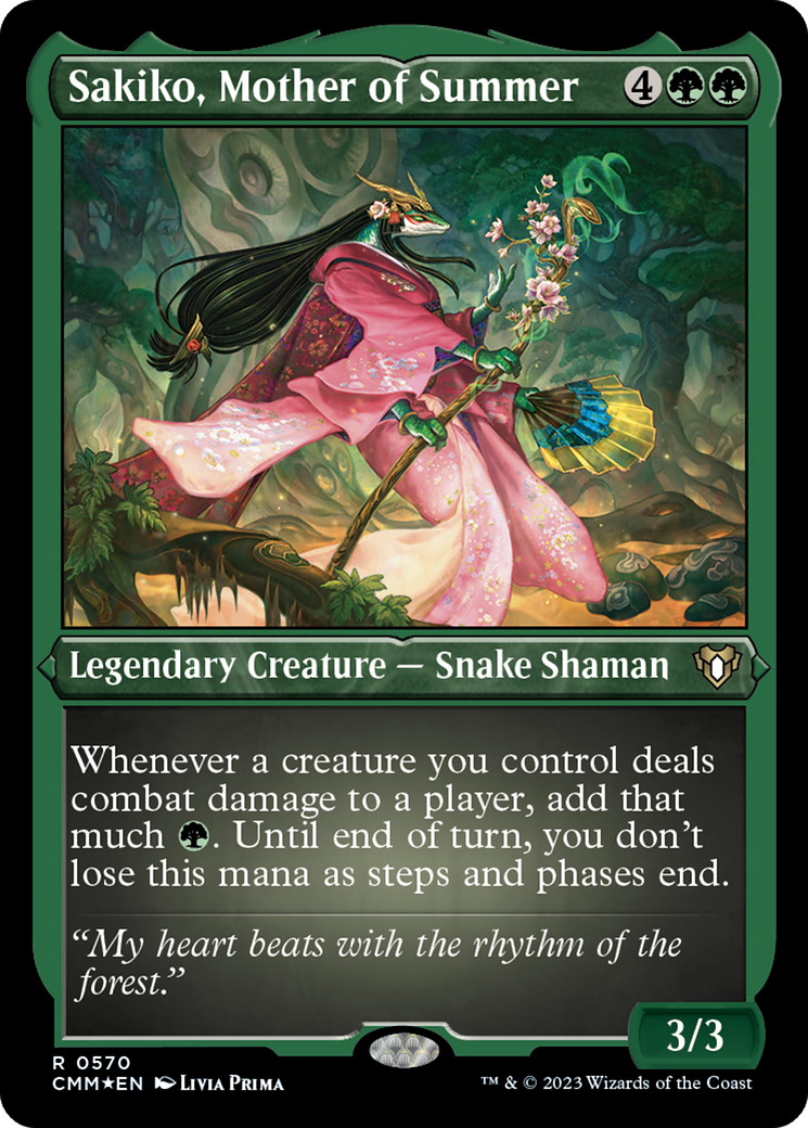 Sakiko, Mother of Summer (Foil Etched) [Commander Masters] | Good Games Morley