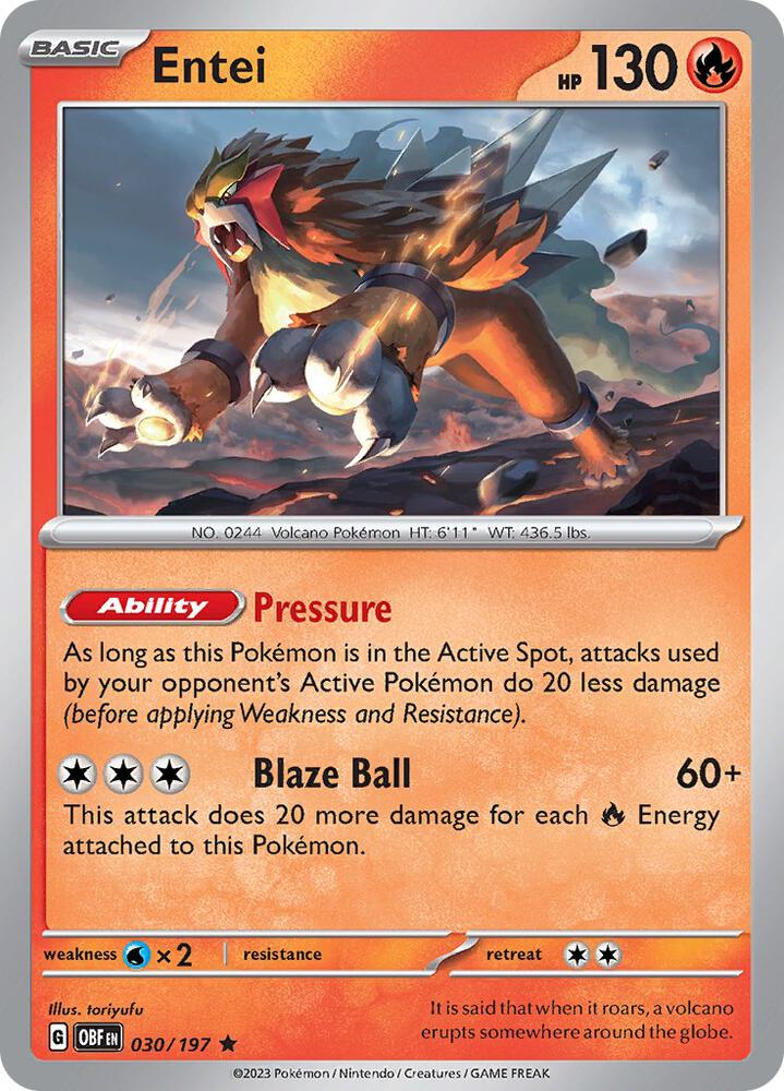 Entei 030/197 (SV03: Obsidian Flames)  - Holofoil | Good Games Morley