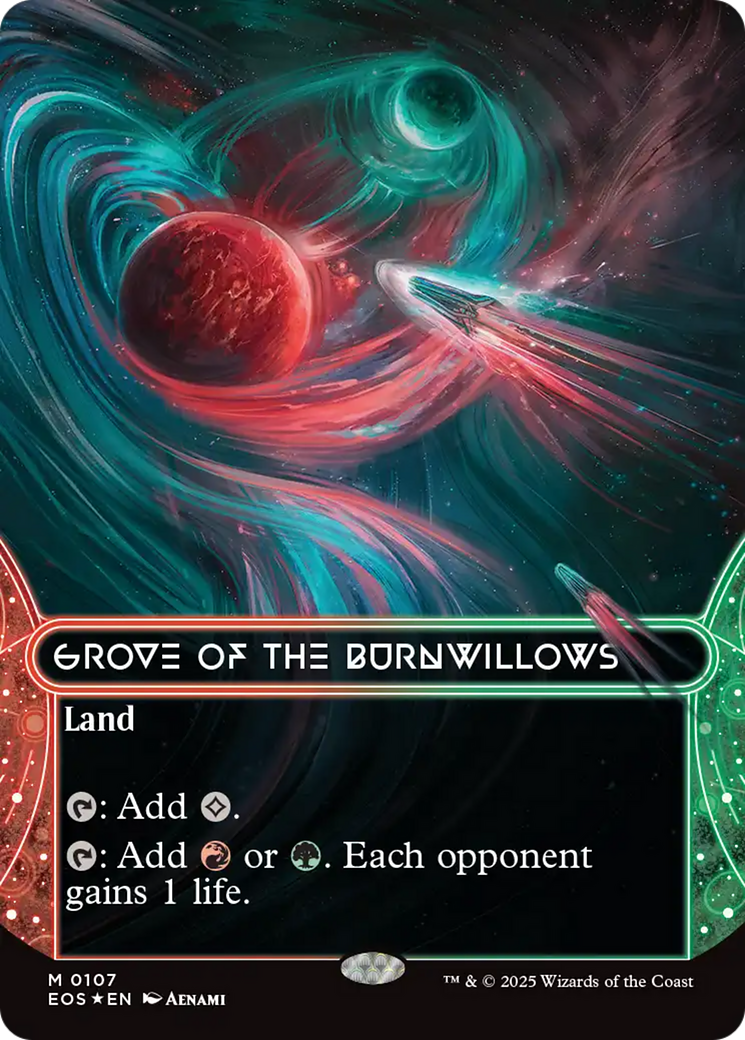 Grove of the Burnwillows (0107) (Borderless) (Galaxy Foil) [Edge of Eternities: Stellar Sights] | Good Games Morley