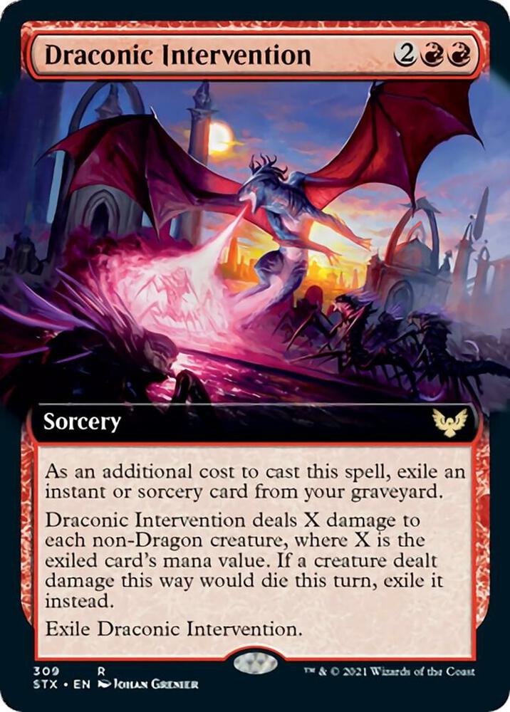 Draconic Intervention Extended Art 309 (Strixhaven: School of Mages)  - Foil | Good Games Morley