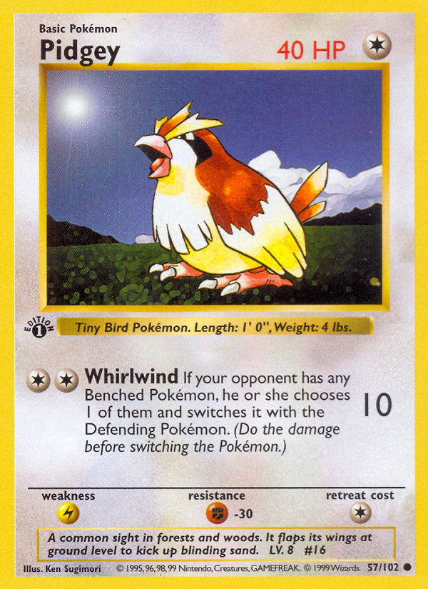 Pidgey (57/102) (Shadowless) [Base Set 1st Edition] | Good Games Morley