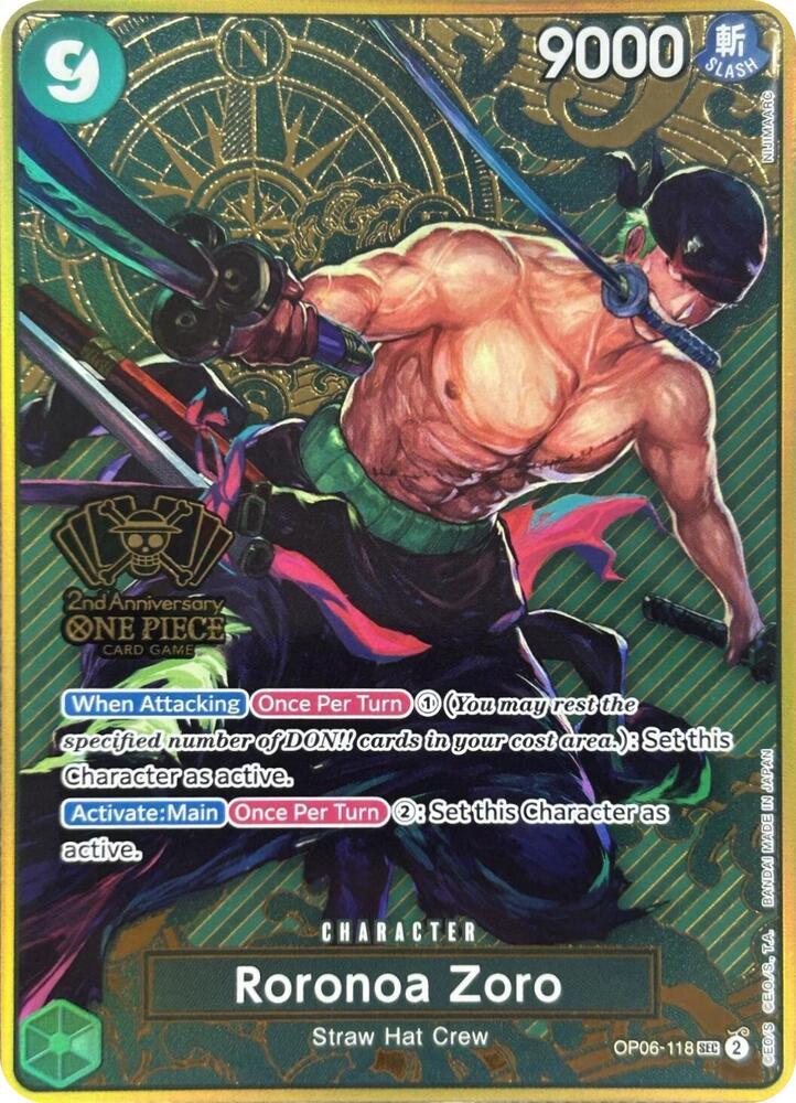 Roronoa Zoro (One Piece Japanese Version 2nd Anniversary Set) OP06-118 (One Piece Promotion Cards)  - Foil | Good Games Morley