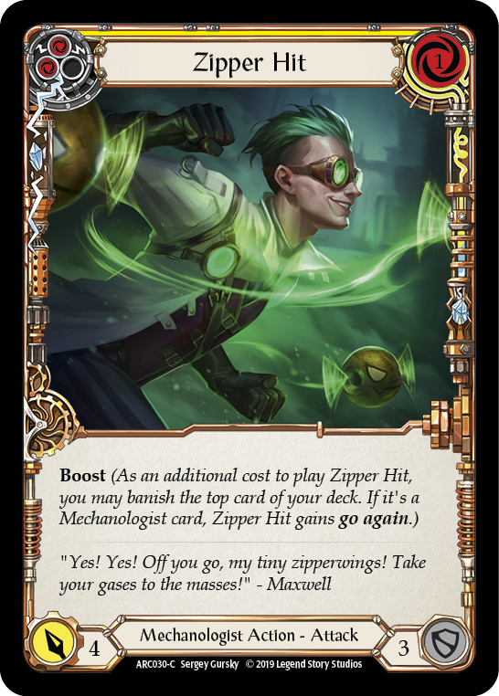 Zipper Hit (Yellow) [ARC030-C] (Arcane Rising)  1st Edition Normal | Good Games Morley
