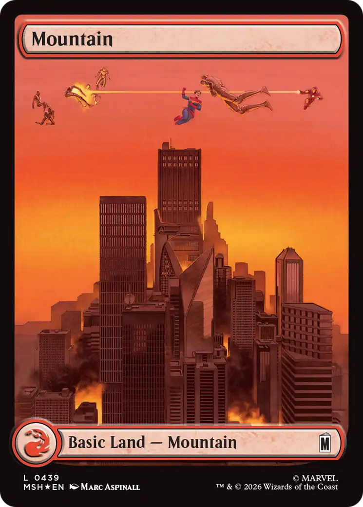 Mountain (0439) (Surge Foil) [Marvel Super Heroes] | Good Games Morley