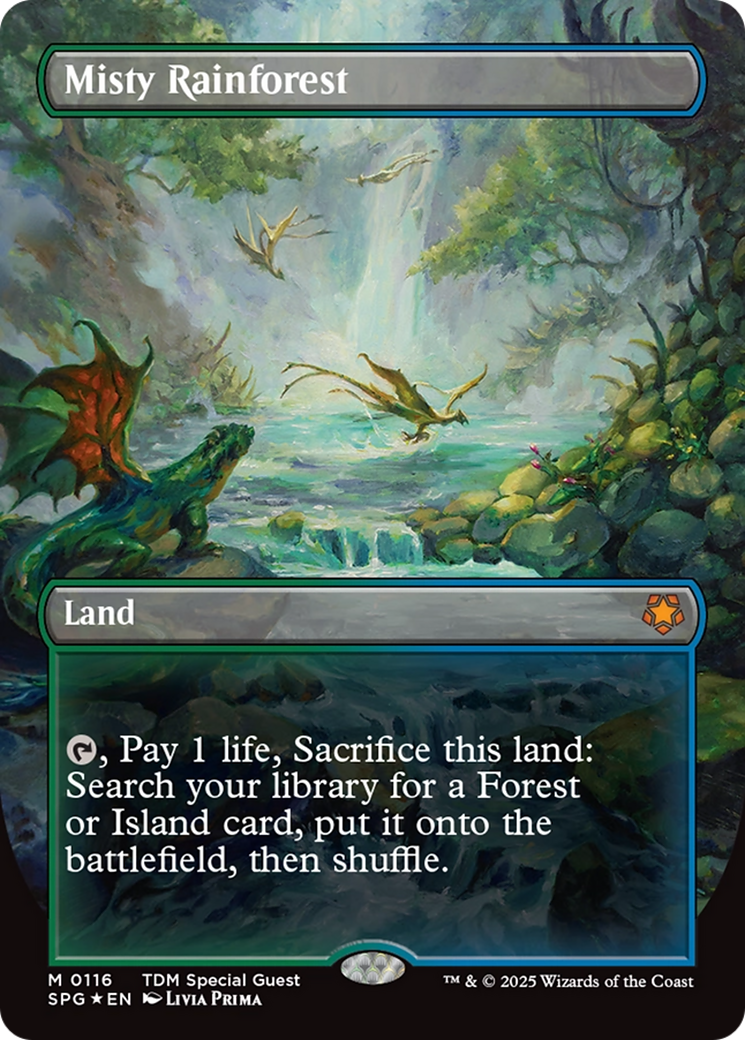 Misty Rainforest (Borderless) (Dragonscale Foil) [Tarkir: Dragonstorm Special Guests] | Good Games Morley