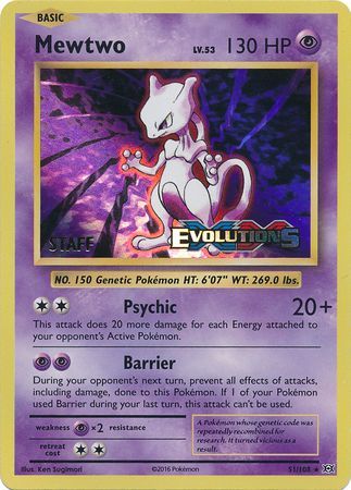 Mewtwo (51/108) (XY Evolutions Staff Prerelease) [XY: Black Star Promos] | Good Games Morley