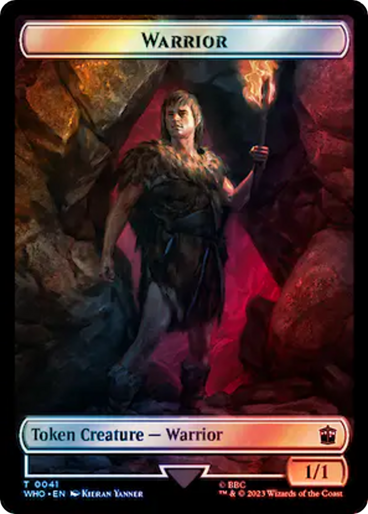 Warrior // Dinosaur Double-Sided Token (Surge Foil) [Doctor Who Tokens] | Good Games Morley