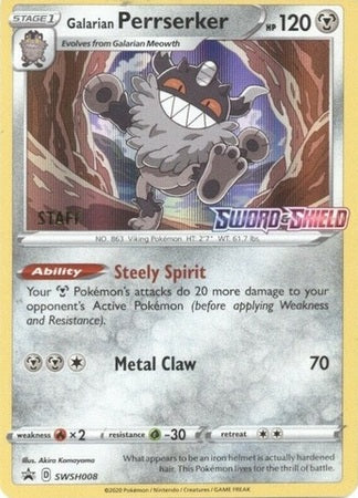 Galarian Perrserker (SWSH008) (Staff Prerelease Promo) [Sword & Shield: Black Star Promos] | Good Games Morley