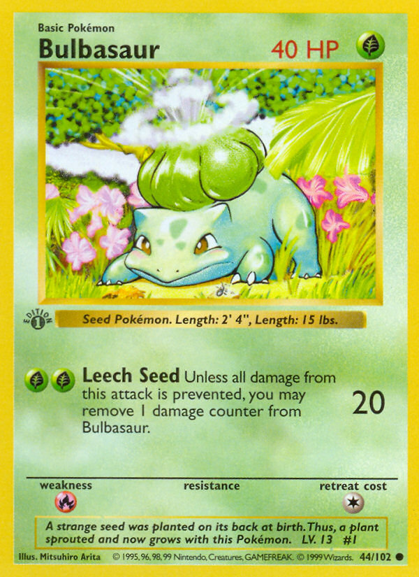 Bulbasaur (44/102) (Shadowless) [Base Set 1st Edition] | Good Games Morley