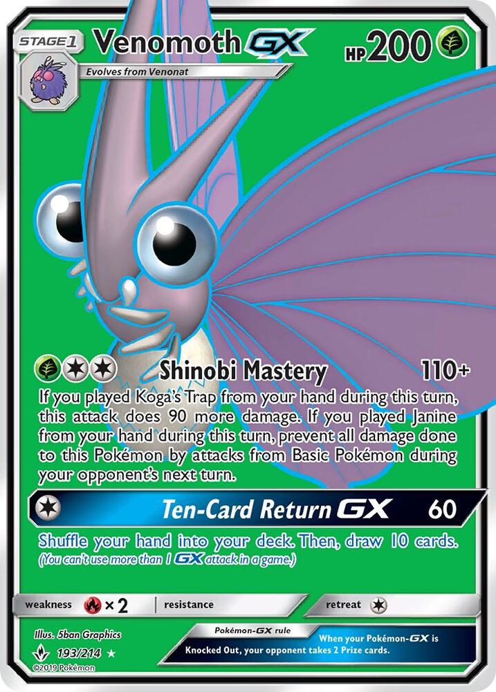 Venomoth GX 193/214 (SM - Unbroken Bonds)  - Holofoil | Good Games Morley