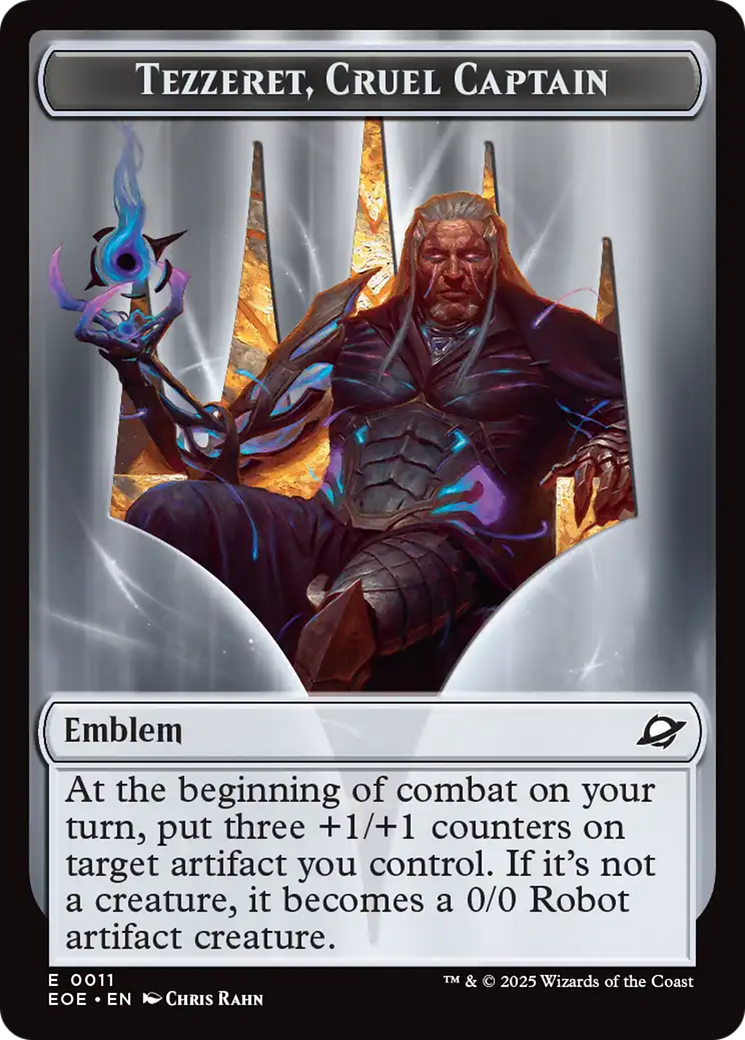 Robot // Emblem - Tezzeret, Cruel Captain Double-Sided Token [Edge of Eternities Tokens] | Good Games Morley