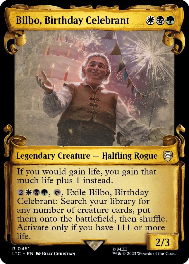Bilbo Birthday Celebrant Showcase Scrolls 451 (Commander: The Lord of the Rings: Tales of Middle-earth)  - Showcase Scroll | Good Games Morley