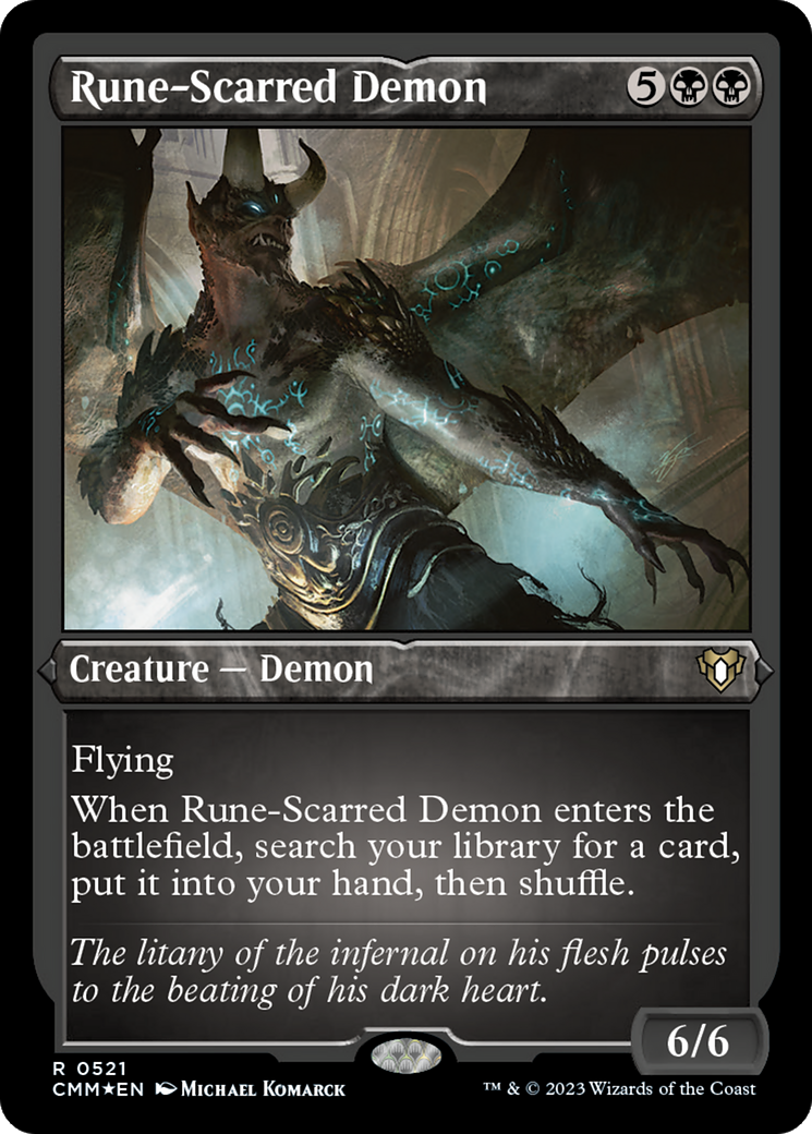 Rune-Scarred Demon (Foil Etched) [Commander Masters] | Good Games Morley