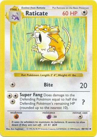 Raticate (40/102) [Base Set Shadowless Unlimited] | Good Games Morley