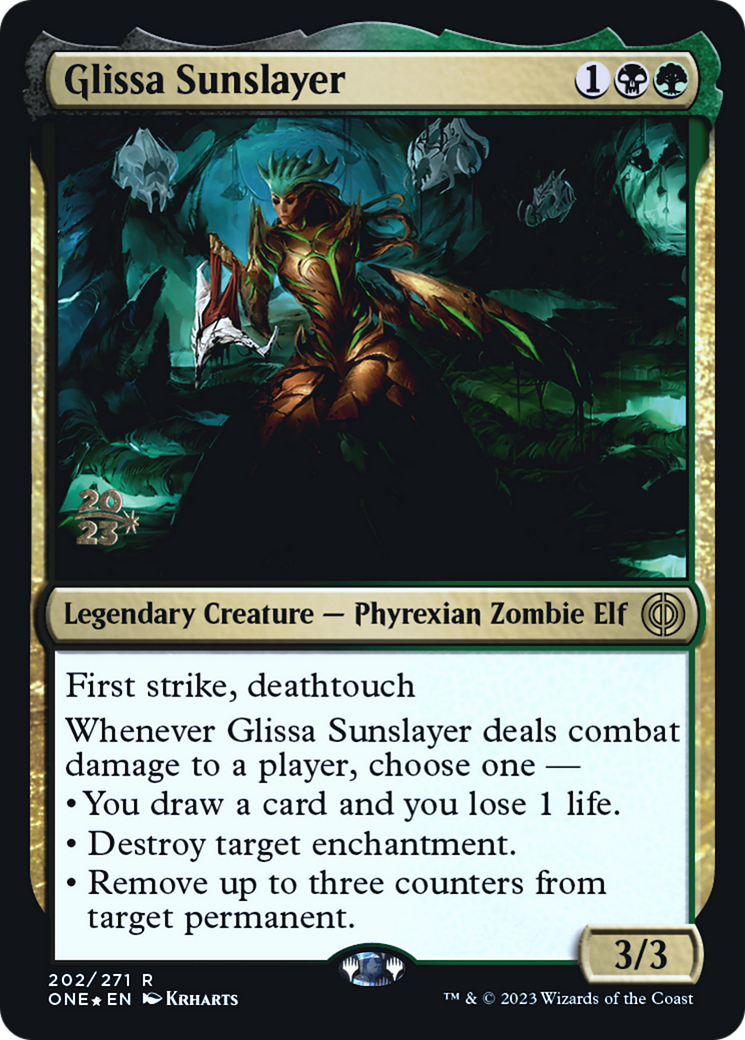 Glissa Sunslayer [Phyrexia: All Will Be One Prerelease Promos] | Good Games Morley