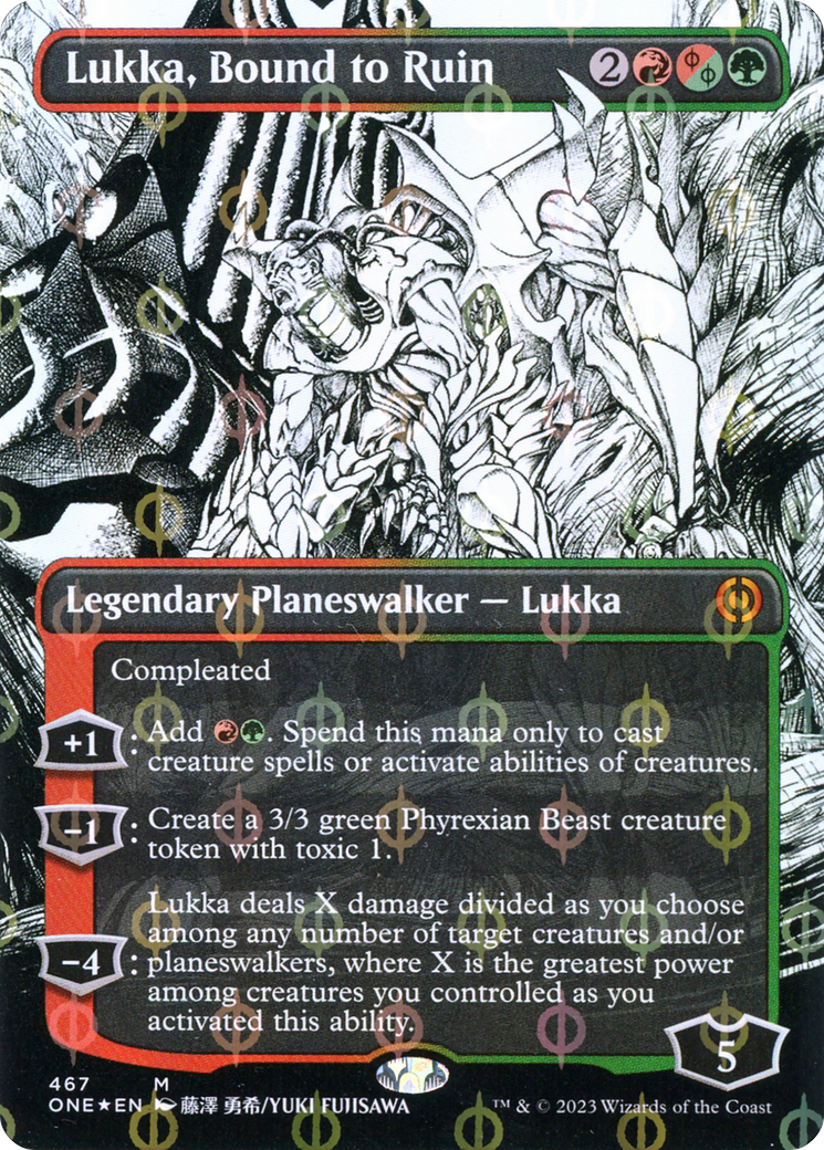 Lukka, Bound to Ruin (Borderless Manga Step-and-Compleat Foil) [Phyrexia: All Will Be One] | Good Games Morley