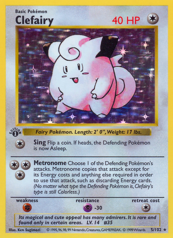 Clefairy (5/102) (Shadowless) [Base Set 1st Edition] | Good Games Morley